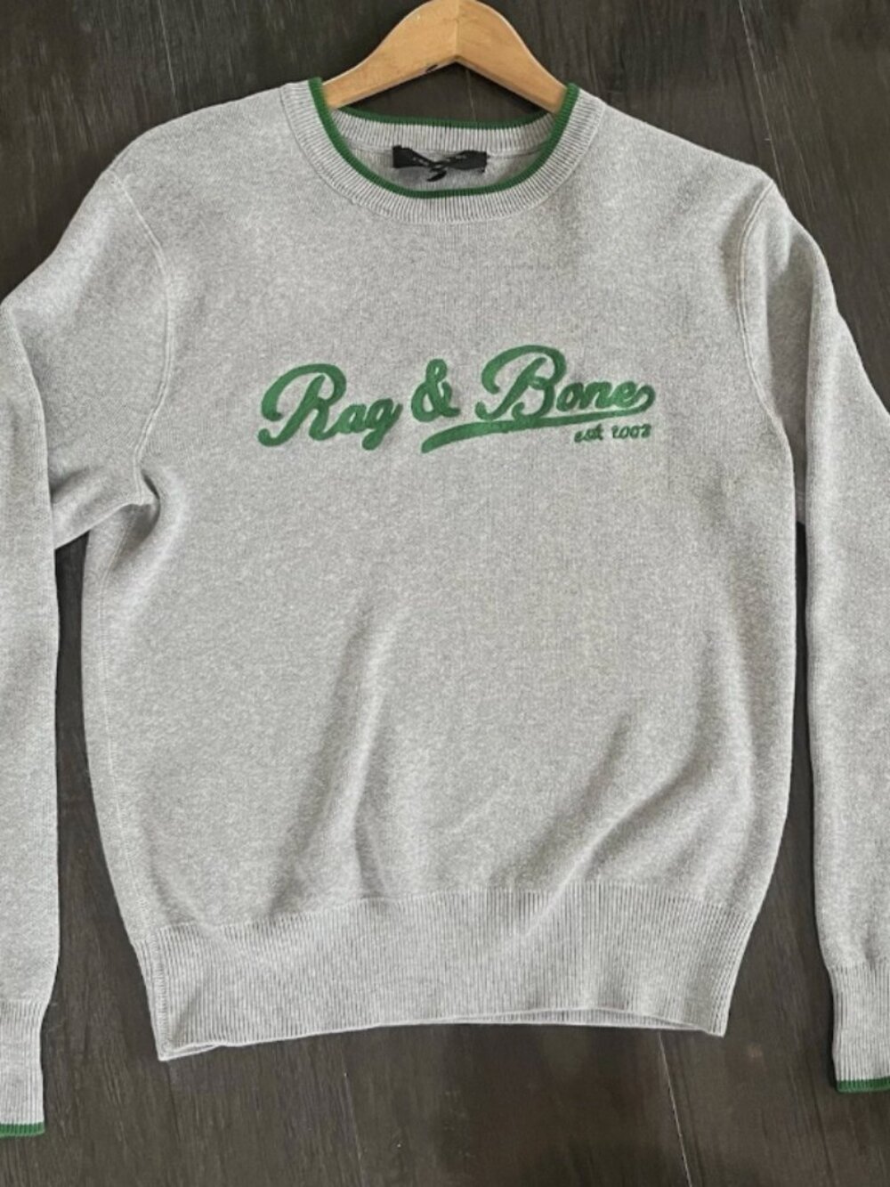 Rag & Bone Men’s Heather Grey Logo Varsity Graphic Crew-Neck Pullover Sweater